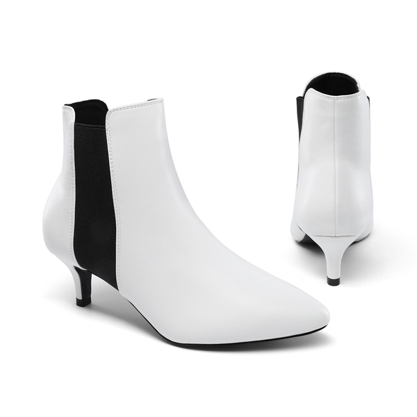 Stiletto Heeled Chelsea Boots - WHITE BLACK - 3